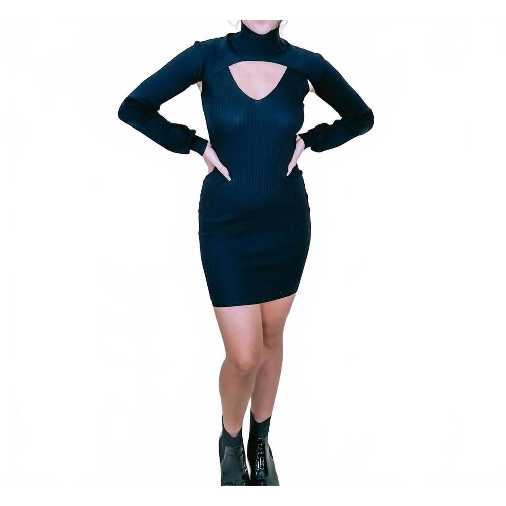 NEW EDIT BY NINE sweater mini dress with cropped shrug set in black